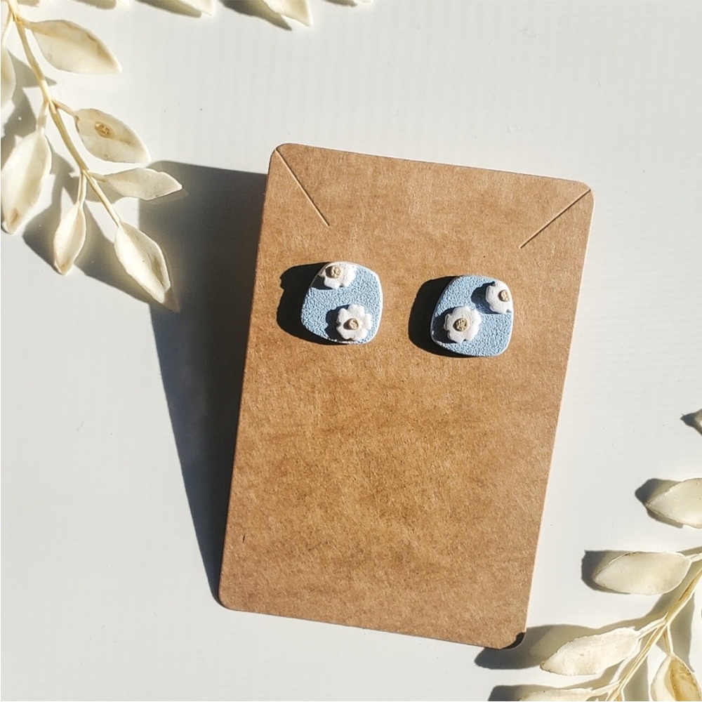 Handmade polymer clay light blue with flower studs